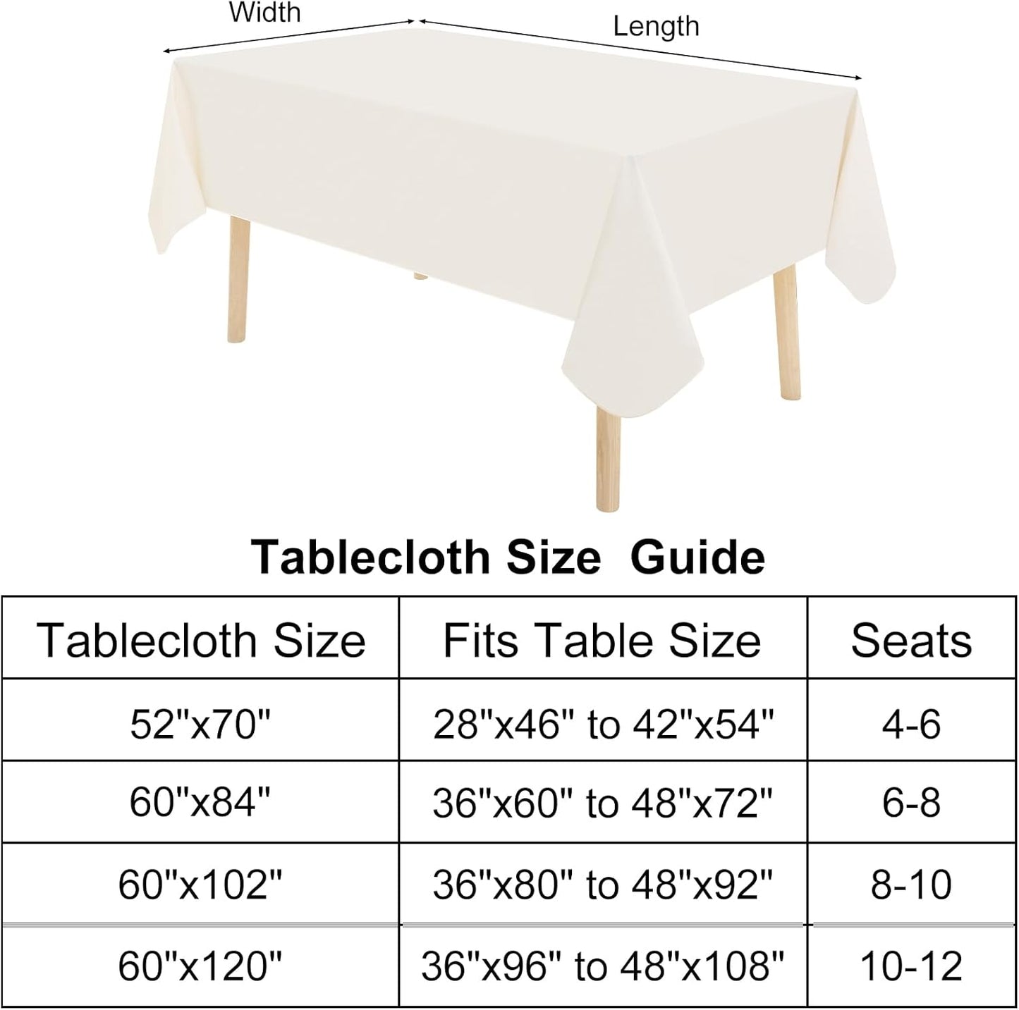 2 Pack Rectangle Vinyl Tablecloth, Waterproof Spillproof Plastic Flannel Backed Table Cloth, Wipe Clean Table Cover for Dining Table, Buffet Parties and Camping (Beige, 52" X 70")