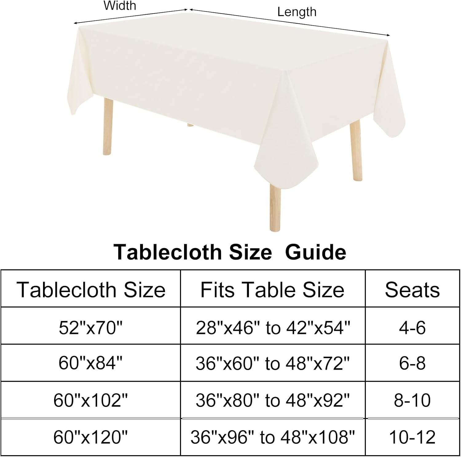 Rectangle Vinyl Tablecloth, Waterproof Spillproof Plastic Flannel Backed Table Cloth, Wipe Clean Table Cover for Dining, Buffet Parties and Camping (Beige, 54" X 78")