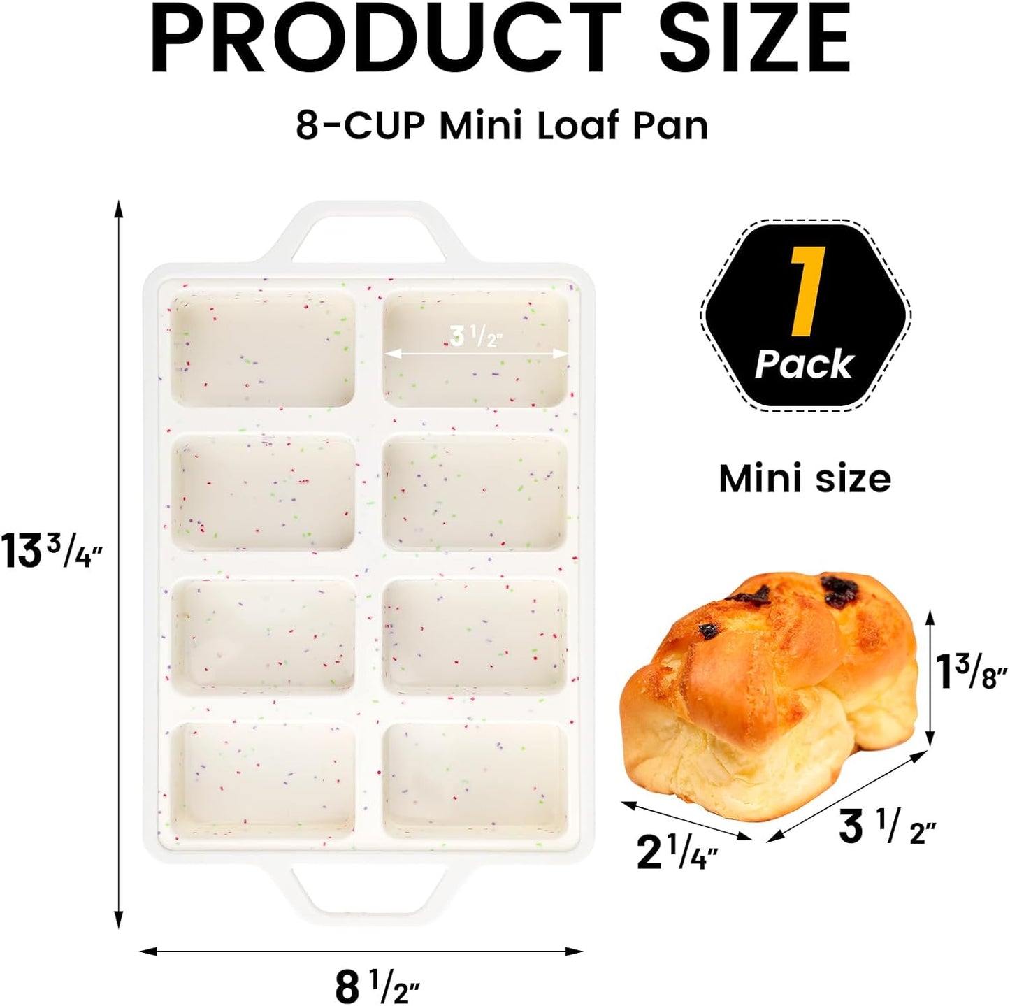Silicone Mini Loaf Pans with Metal Reinforced Frame-1 Pack, Non-Stick Silicone Bread Pan for Baking 8-Cavity, Tiny Banana Bread Pan Set, Dishwasher Safe Brownie Pan-Cream