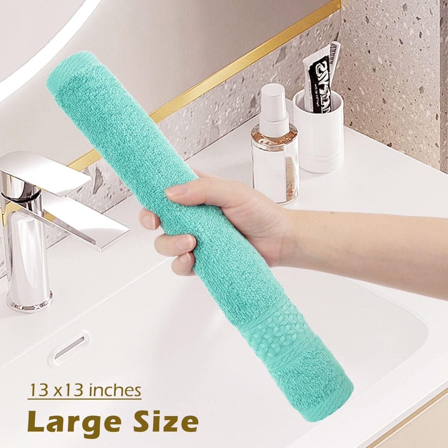 100% Cotton Wash Cloths 12 Pack Bath Washcloths Facecloths, 13 by 13 Inches Large Bathroom Washcloth Set 12 Assorted Colors (Multi, 12)