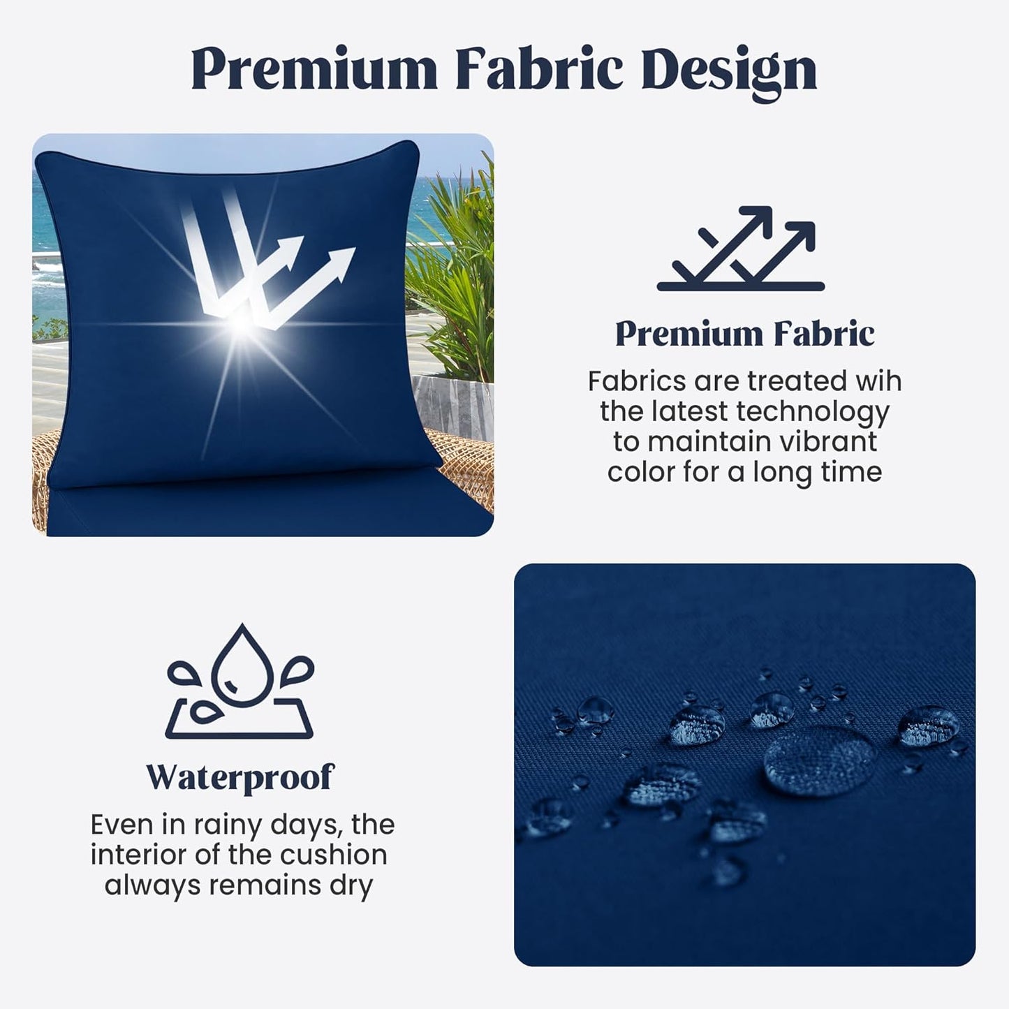 ® Outdoor Seat Cushions 24 X 24 X 5.75 Inch, Waterproof & Fade Resistant Patio Furniture Replacement Cushions with Removable Cover for Chair, Sofa, Couch, Wicker, Navy Blue