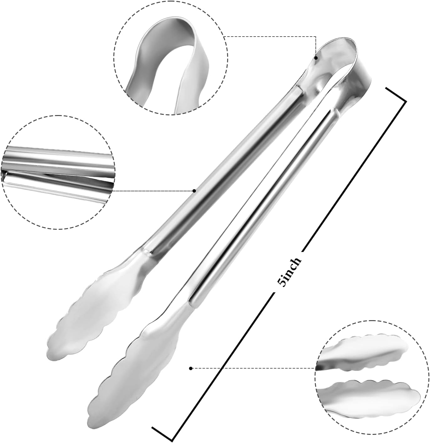 12 Pack Small Serving Tongs, Stainless Steel Sugar Tongs Mini Appetizers Tongs Mental Kitchen Tongs for Serving Food (5Inch)