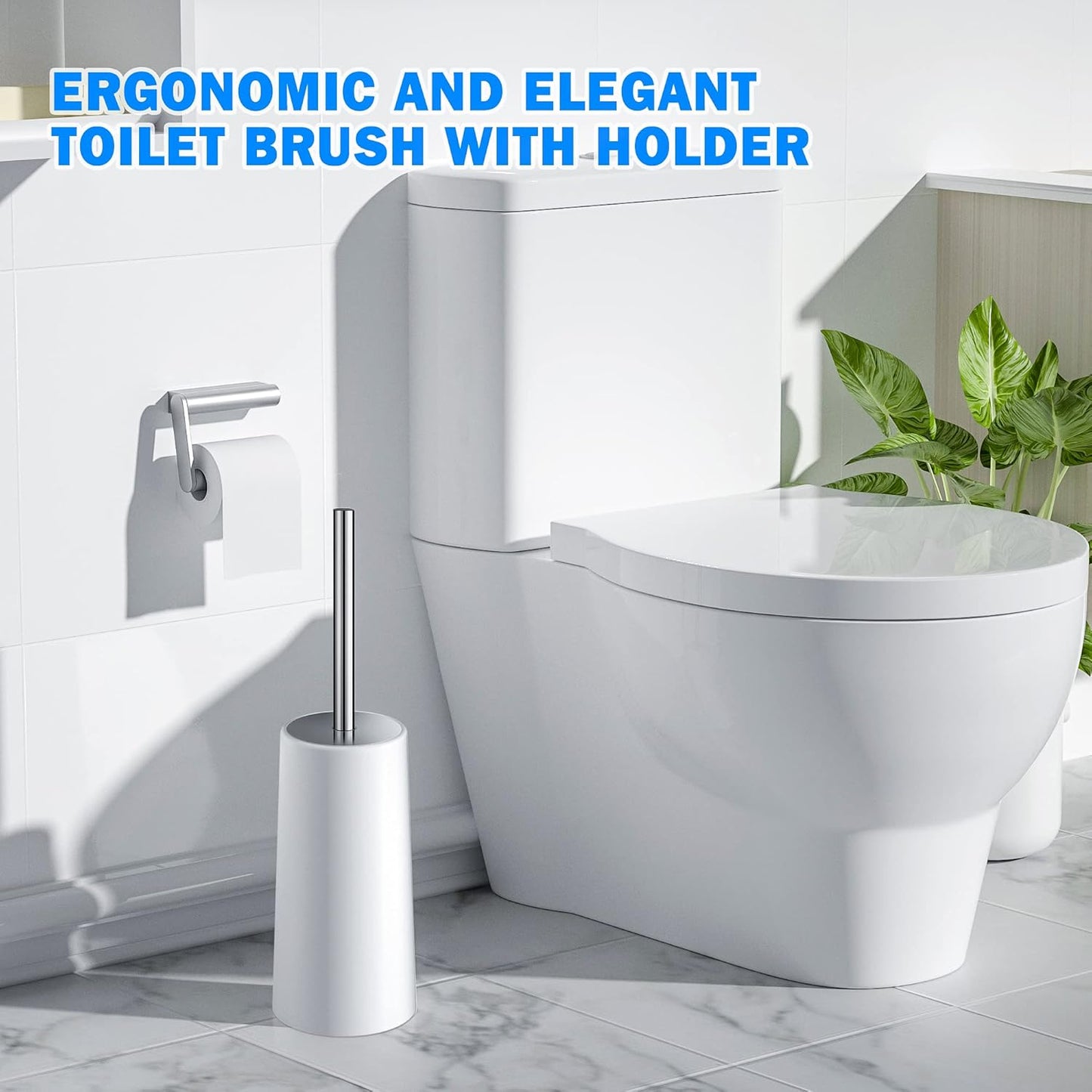 Toilet Brush and Holder Set - 2 Pack, Ergonomic 304 Stainless Steel Long Handle Toilet Bowl Brush for Elegant and Durable Bathroom Use (White)