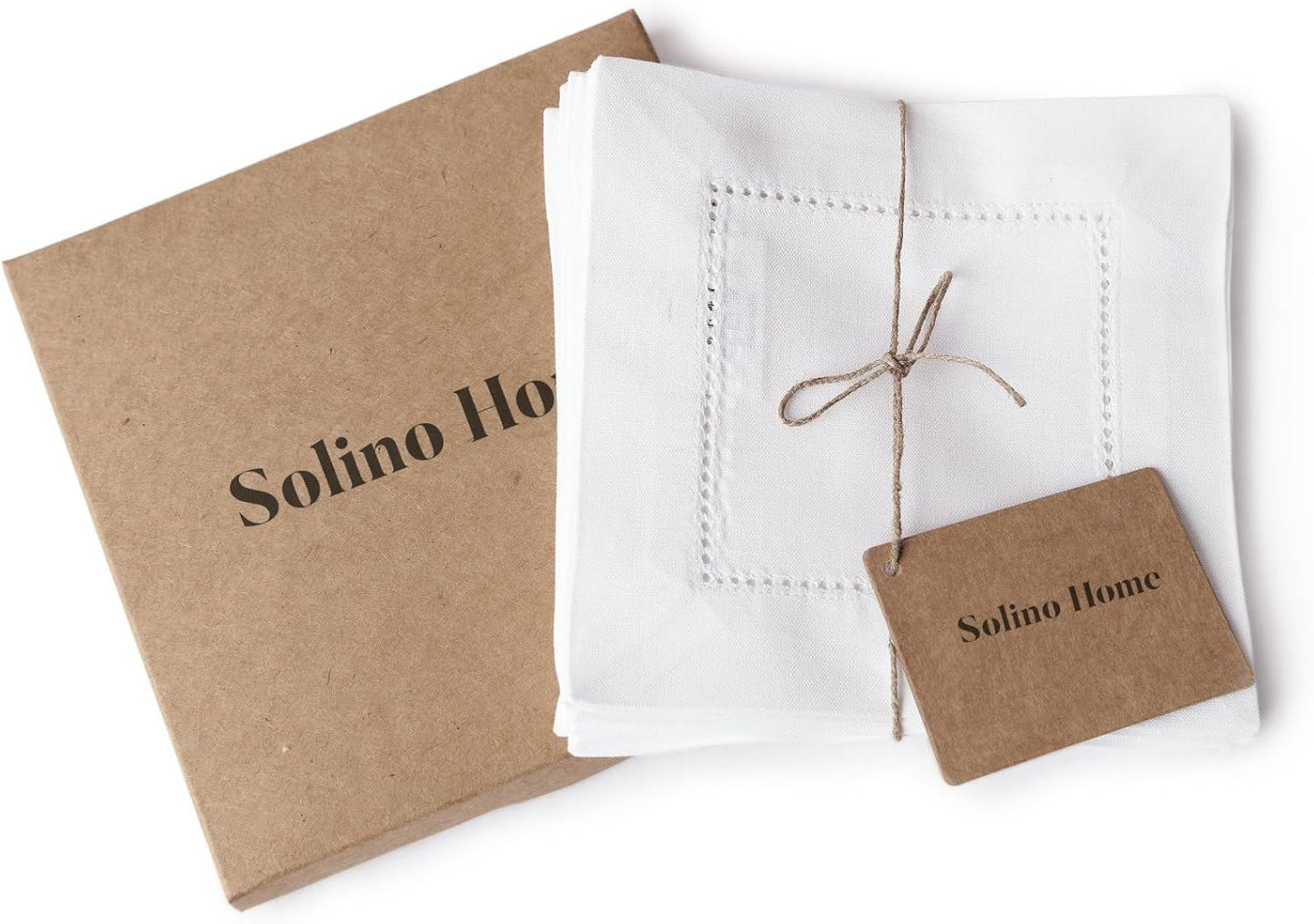 White Cocktail Napkins 6 X 6 Inch – Cotton Linen Set of 12 Hemstitch Cloth Cocktail Napkins