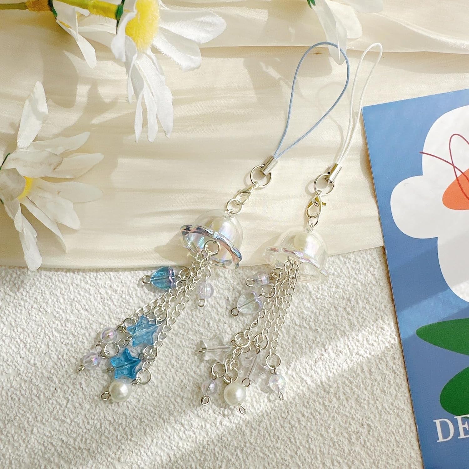 Jellyfish Phone Charms Aesthetic Y2K Cell Phone Charm Cute Strap Accessories with Star Heart for Bag Keychain Camera Decor