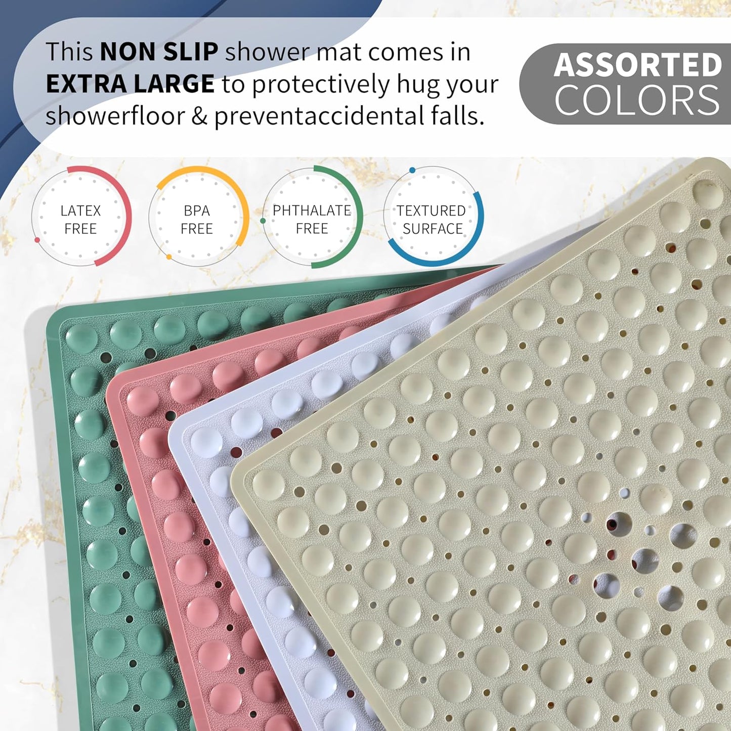 Shower Bathtub Mat Non Slip, 21X21 Inch, Soft Square Bath for Tub with Suction Cups and Drain Holes, Stall Floor Mats Bathroom, Machine Washable, Bathroom Accessories, Clear Gray