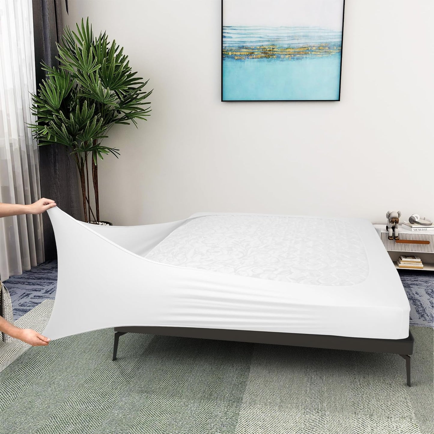 Box Spring Cover Queen Size - Jersey Knit & Stretchy Wrap around 4 Sides Bed Skirt for Hotel & Home - Queen/Queen XL, White
