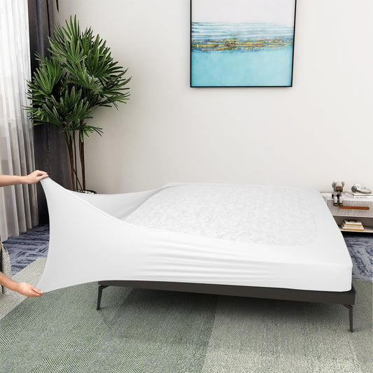 Box Spring Cover Queen Size - Jersey Knit & Stretchy Wrap around 4 Sides Bed Skirt for Hotel & Home - Queen/Queen XL, White