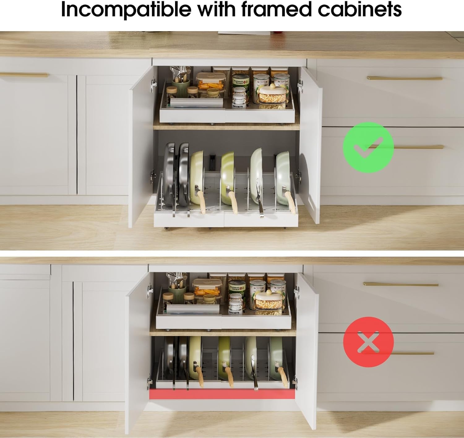 2 Pack 16" Deep Pull Out Cabinet Organizer with 6 Dividers, Expandable (11.7" -20" W) Pull Out Drawers for Cabinets, Cabinet Trays Pull Out for Cabinets in Kitchen, Pantry or Bathroom
