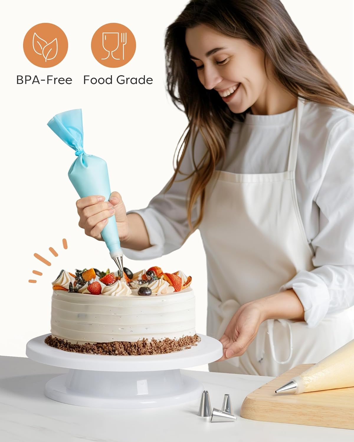 71Pcs Cake Decorating Kit, Baking Supplies Tools - Includes Cake Stand Turntable, 12 Icing Piping Tips, 2 Frosting Spatulas, 3 Scrapers, 50+2 Piping Bags, Coupler, Video Tutorial, Booklet