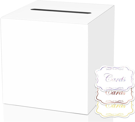 White Cards Box for Birthday, Wedding, Bridal or Baby Shower, Graduation, Anniversaries, Engagement Party Decorations Supplies Money and Cards Receiving Box
