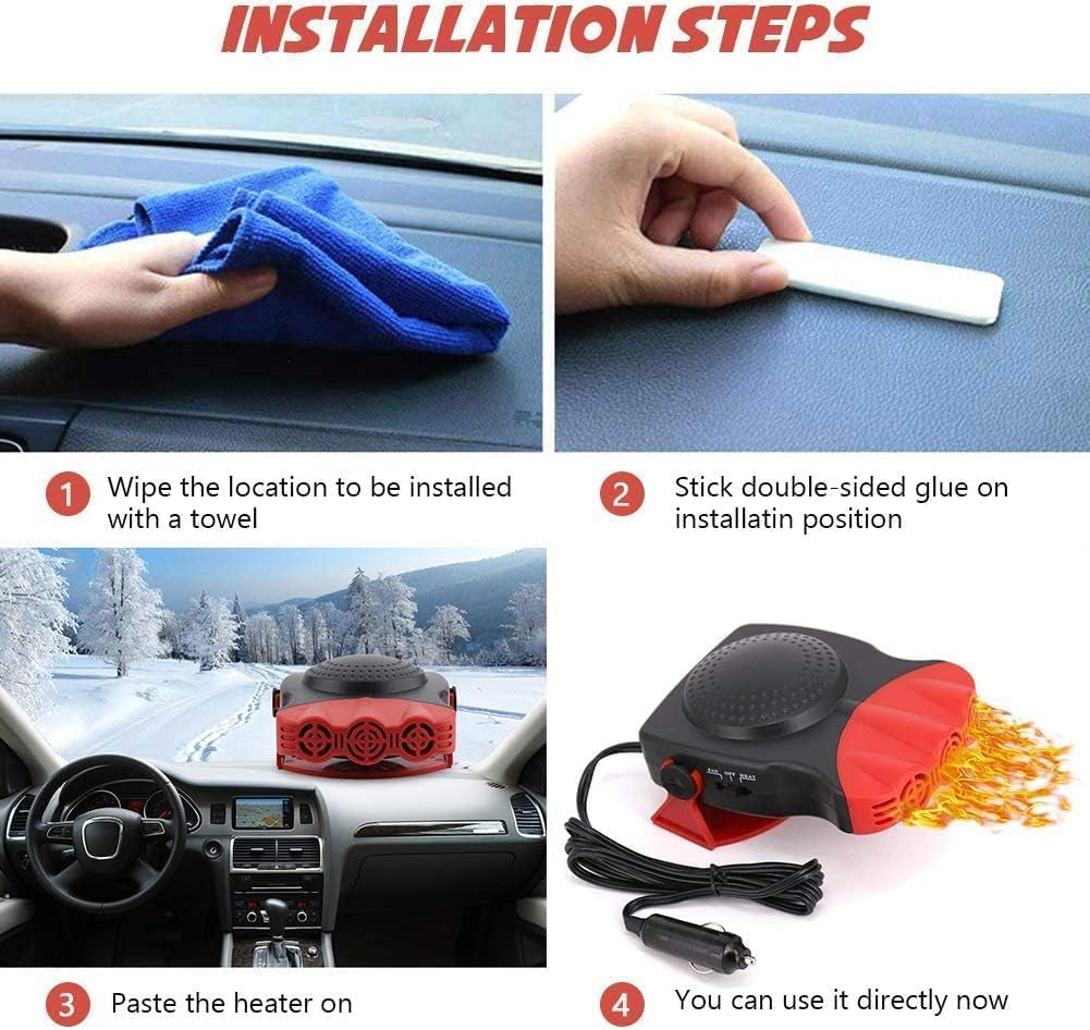 Car Heater 12V, 2 In1 Fast Heating or Cooling Fan, Fast Heating Defrost Defogger Plug in Cigarette Lighter,150W Automobile Windscreen Fan for All Cars Portable Electronic Auto Heater
