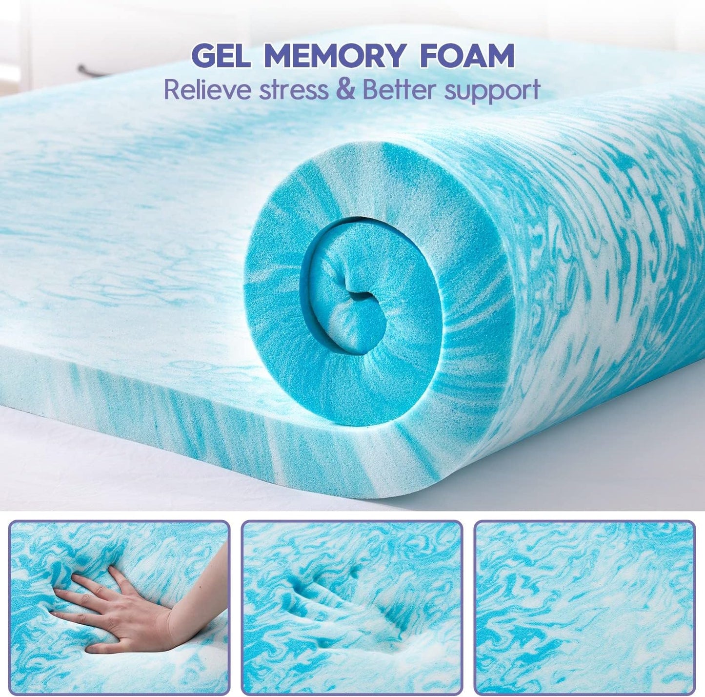 Twin XL Dual Layer 3 Inch Memory Foam Mattress Topper for College Dorm Room, 2 Inch Memory Foam plus 1 Inch Soft Extra Long Pillowtop Mattress Pad Cover, Thick Bed Topper for Back Pain