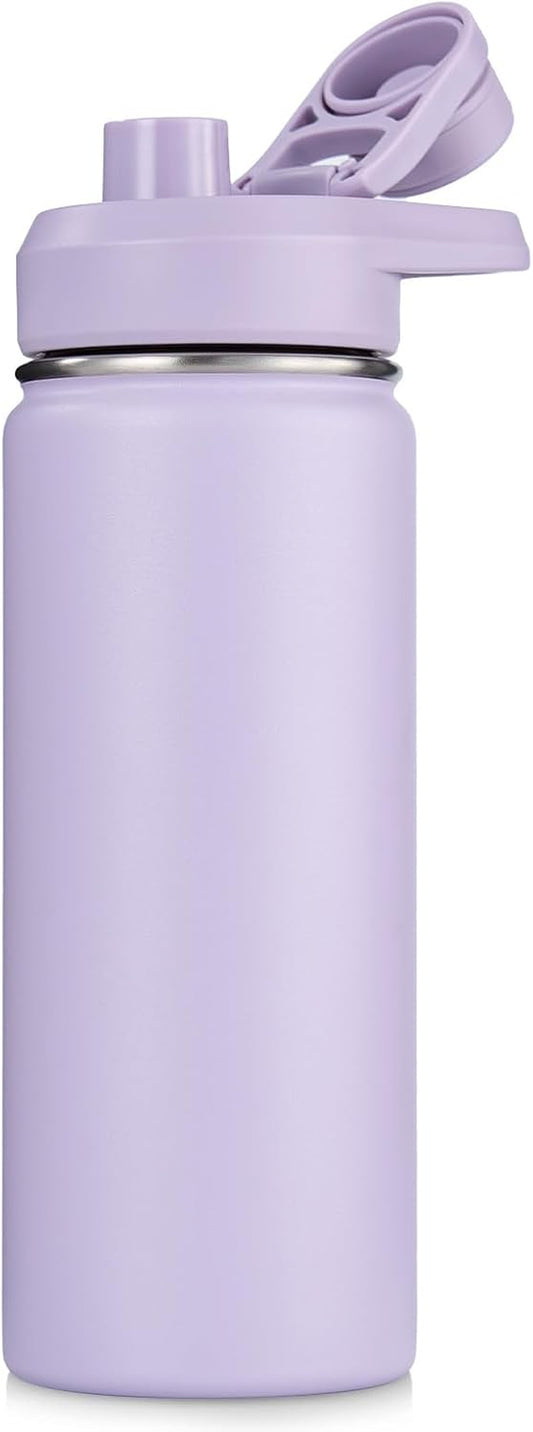 18 Oz Insulated Water Bottle with Handle, 304 Stainless Steel Water Bottles with Wide Mouth, Double Wall Vacuum Sports Water Bottle, BPA Free, Keep Cold and Hot, Purple