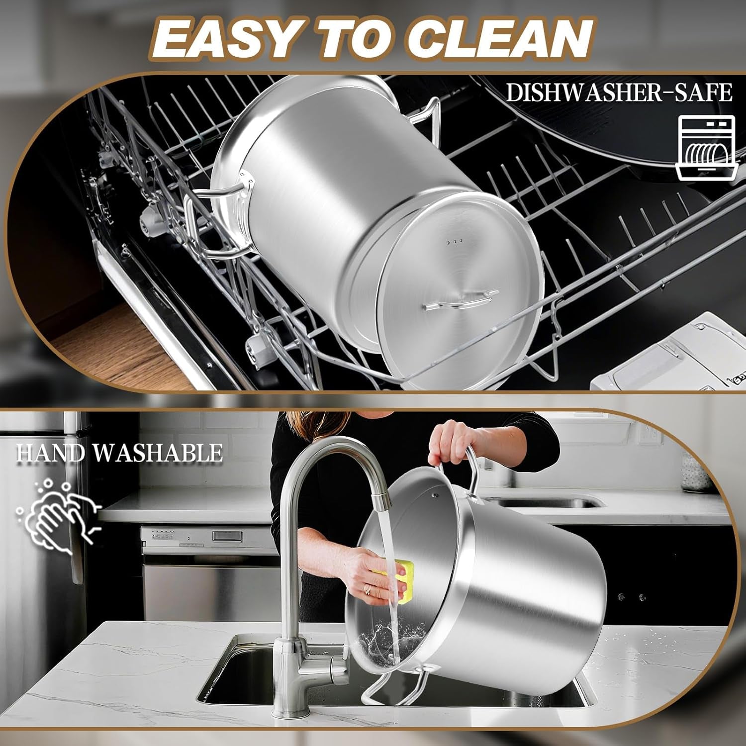 24QT Stainless Steel Stock Pot with Lid - Heavy-Duty Tri-Ply Bottom Commercial Grade for Soup, Stew, and Pasta, Compatible with Oven, Gas, and Ceramic, Dishwasher Safe