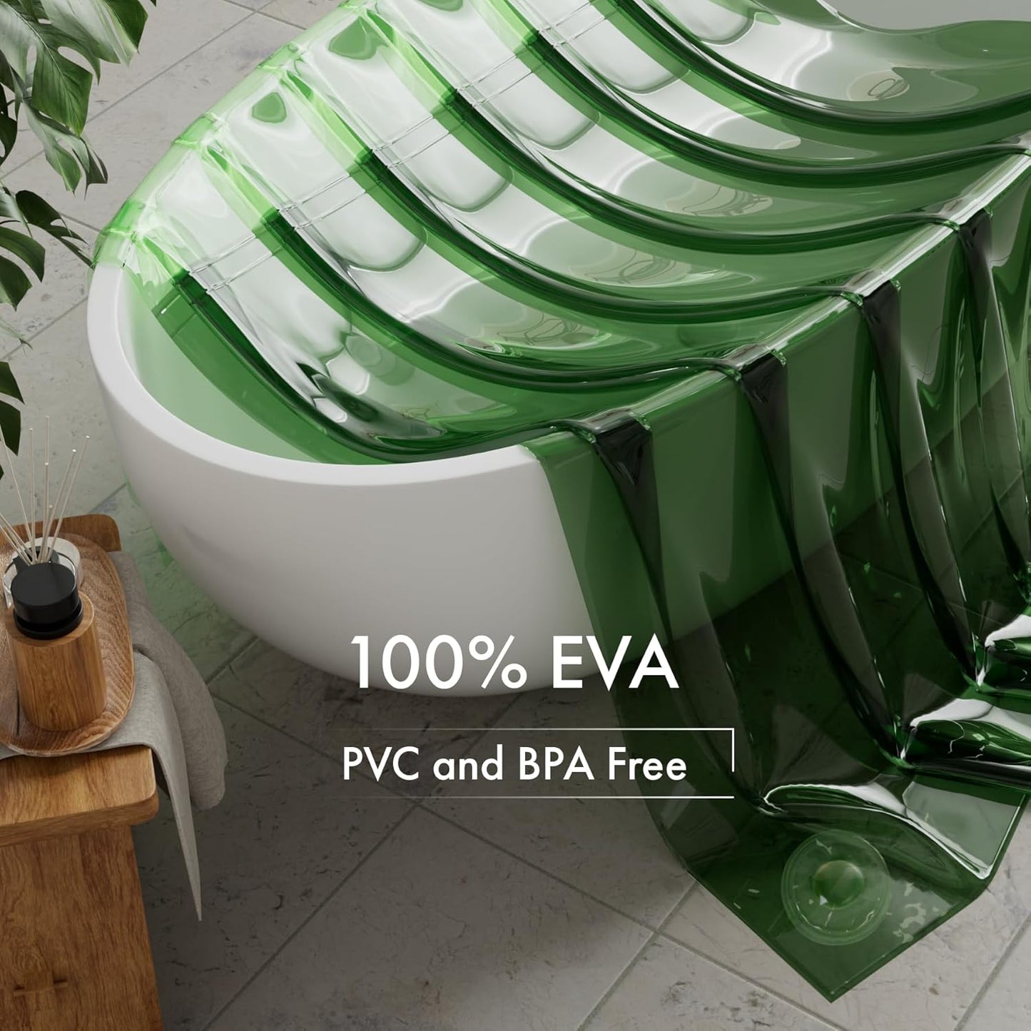 100% EVA Shower Curtain Liner, 72 X 72 Inches Heavy Duty Shower Curtain and Liner 2-In-1 with 3 Clear Stones and 12 Brass Grommets, Color Block Soft Shower Liner - Mint Green & Pine Green