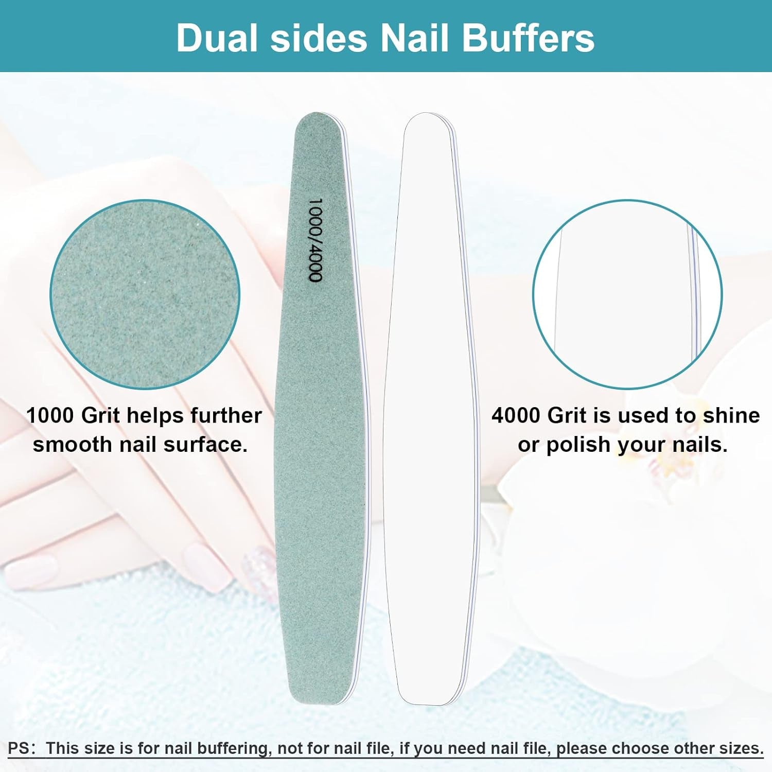 15Pcs 1000/4000 Grit Nail Files for Natural Nails, Emery Boards for Natural Files, Double-Sided Nail Buffering Manicure Pedicure Nail Supplies Tools for Toenail Fingernail for Home & Salon