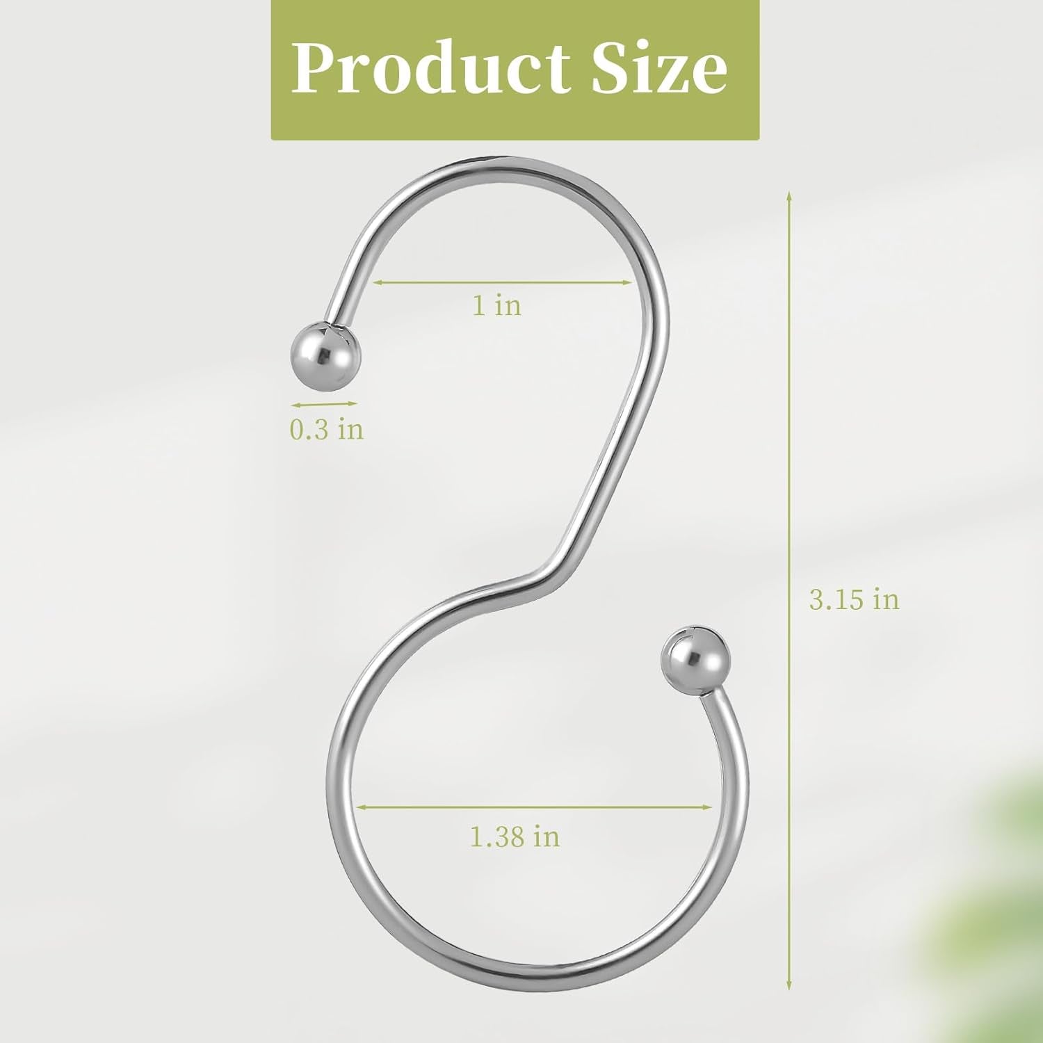 24 Pack Shower Curtain Hooks, Anti-Fall S-Shaped Shower Curtain Ring, Decorative Silver Shower Curtain Hooks Rings Rust Proof Shower Rings for Curtain, Shower Hooks for Shower Curtain, Chrome