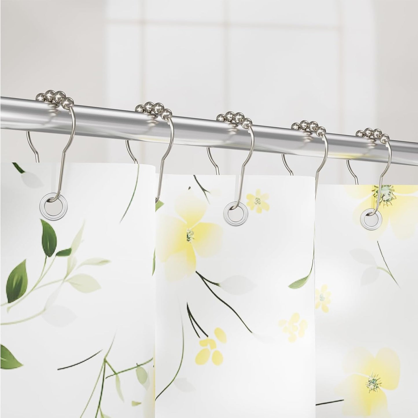 Shower Curtain Hooks, Decorative Rust Proof Stainless Steel Shower Curtain Hooks for Bathroom Shower Rods Set of 12, Polished Nickel