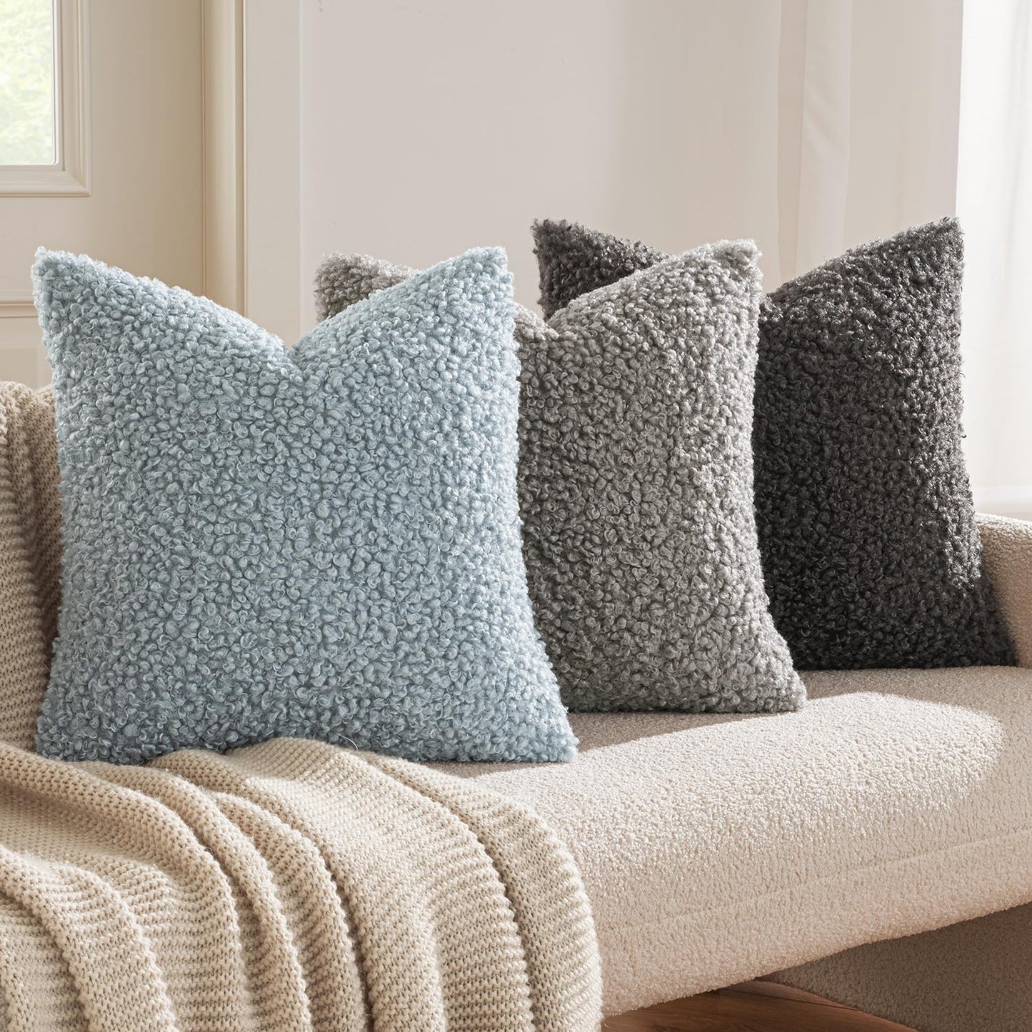 Pack of 2 Throw Pillow Covers 18X18 Inch Dark Gray Faux Fur Decorative Sherpa Pillow Covers Fuzzy Accent Soft Sheepskin Fleece Cushion Cases for Boho Home Decor Couch Living Room Bed