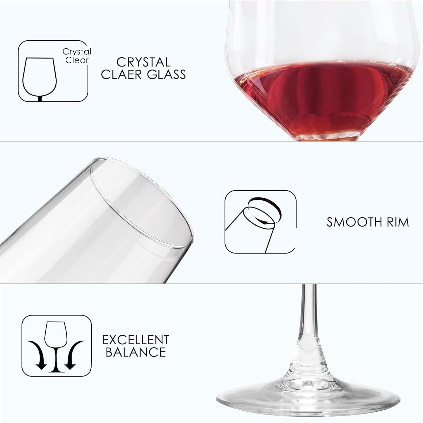 Set of 8 Red Bordeaux Wine Glasses - 17 Oz Ideal for Weddings and Housewarming Gifts