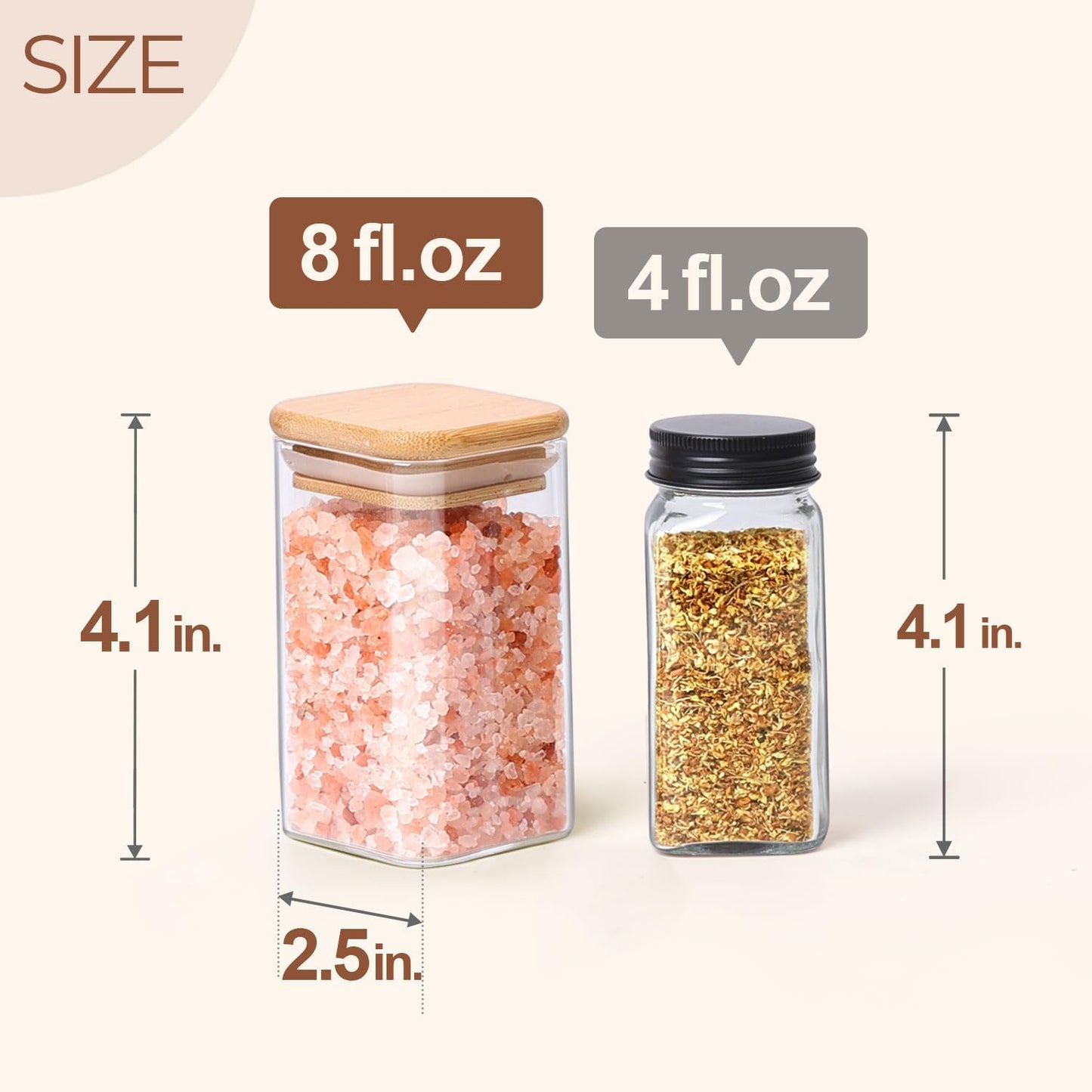 6Pcs 8Oz Spice Jars with Label Trial Set, Glass Spice Jars with Bamboo Lids Supplementary Set, Seasoning Container Trial Pack, Perfect for Ktichen Starter
