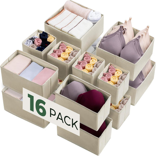 16 Pack Drawer Organizer Clothes, Dresser Drawer Organizers for Clothing Fabric Foldable Closet Organizers and Storage Bins for Baby Clothes, Nursery, Underwear, Bras, Socks