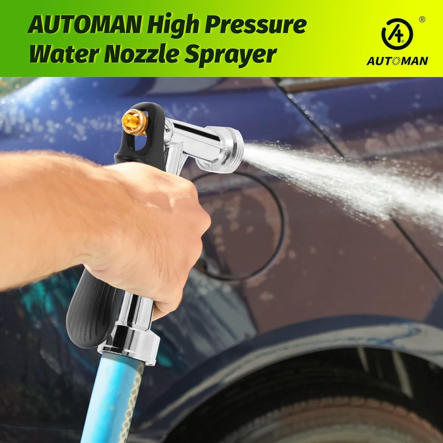 Garden Hose Nozzle, 1 Pack High Pressure Nozzle, Full Size Pistol Grip Water Sprayer with Threaded Front, Adjustable Spray Water Flow for Car Washing, Plants Watering, Pets Showering, Cleaning