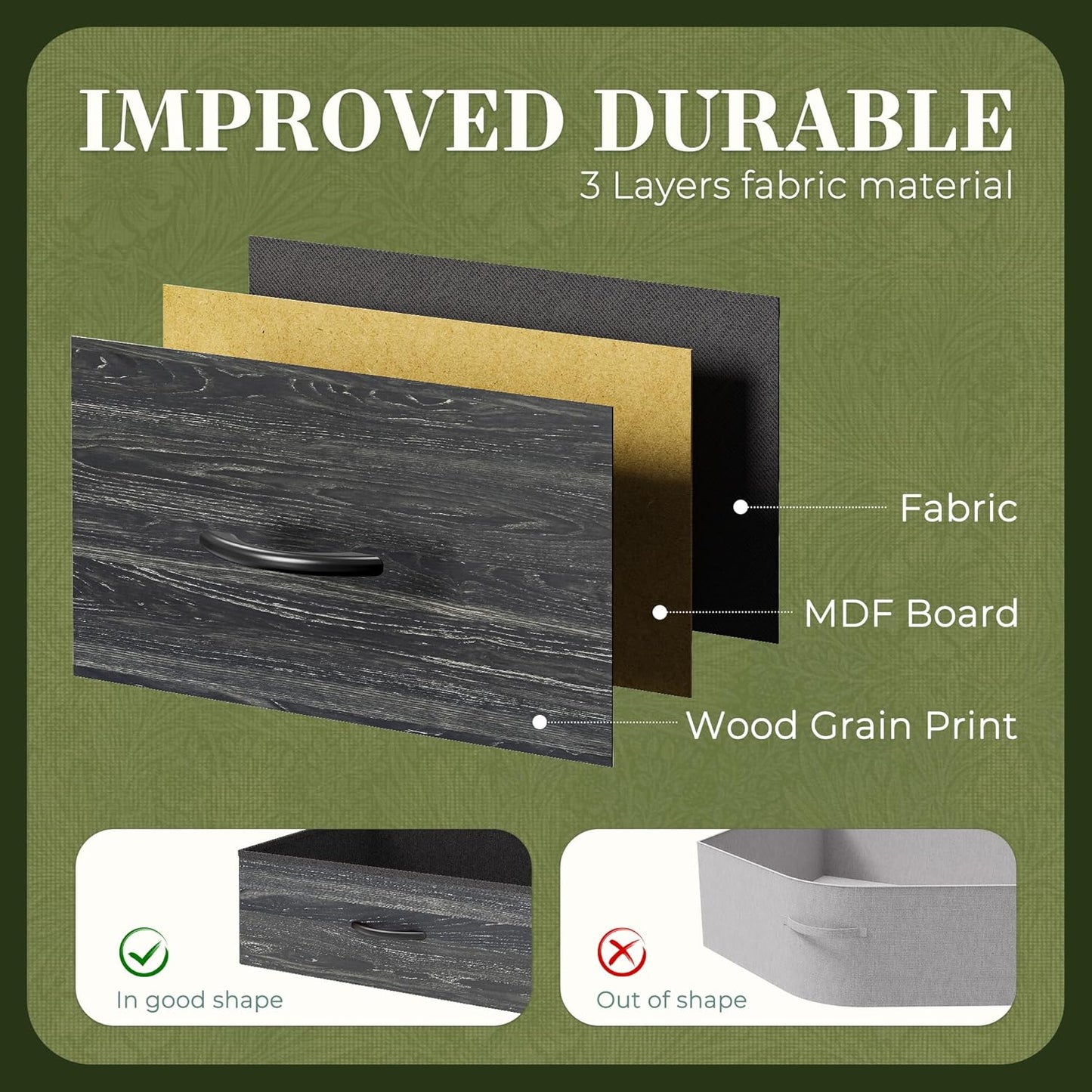 70-Inch Charcoal Black Wood Grain Dresser and TV Stand for 65-80 Inch TVs with 12 Fabric Drawers - Large Storage Organizer Unit for Bedroom