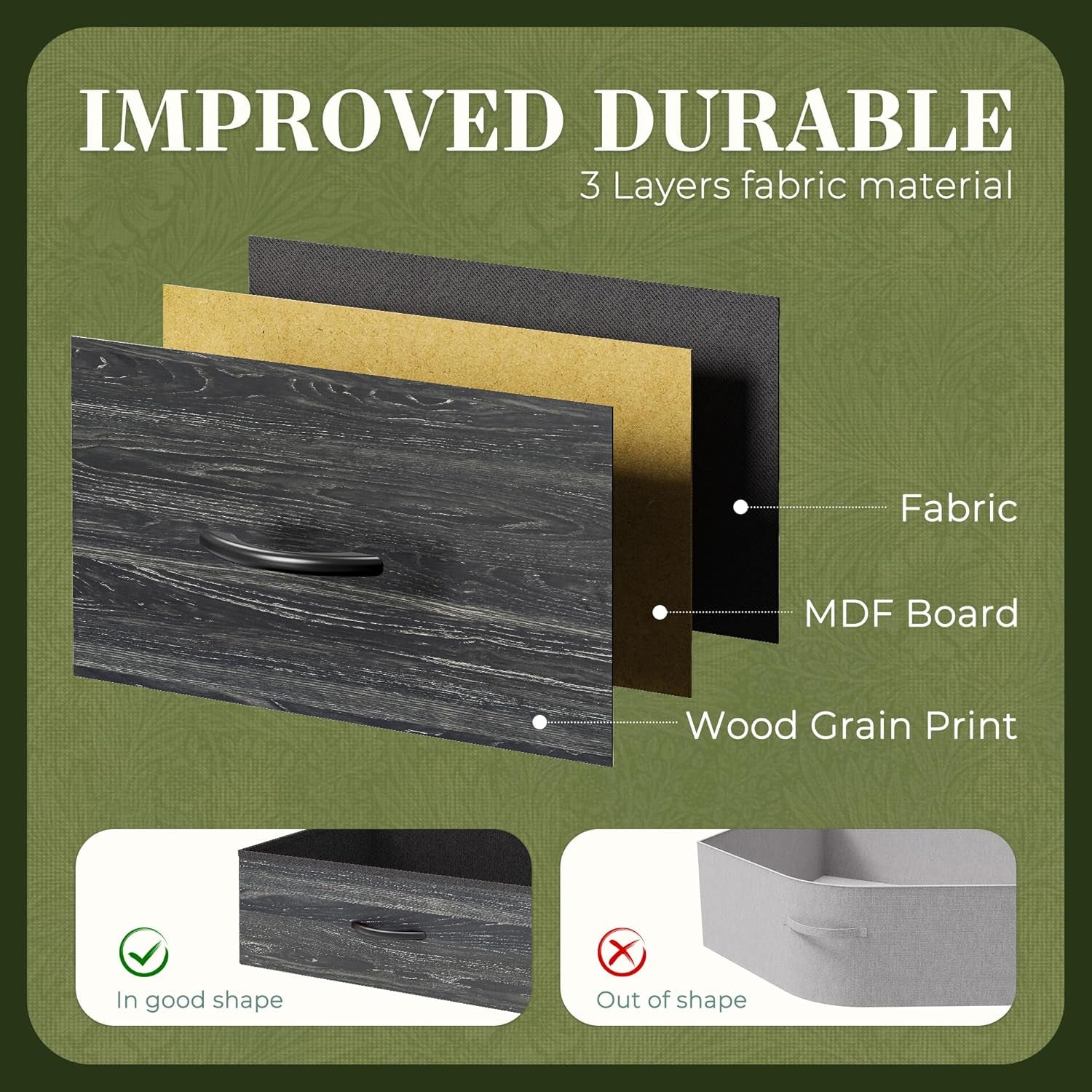 70-Inch Charcoal Black Wood Grain Dresser and TV Stand for 65-80 Inch TVs with 12 Fabric Drawers - Large Storage Organizer Unit for Bedroom