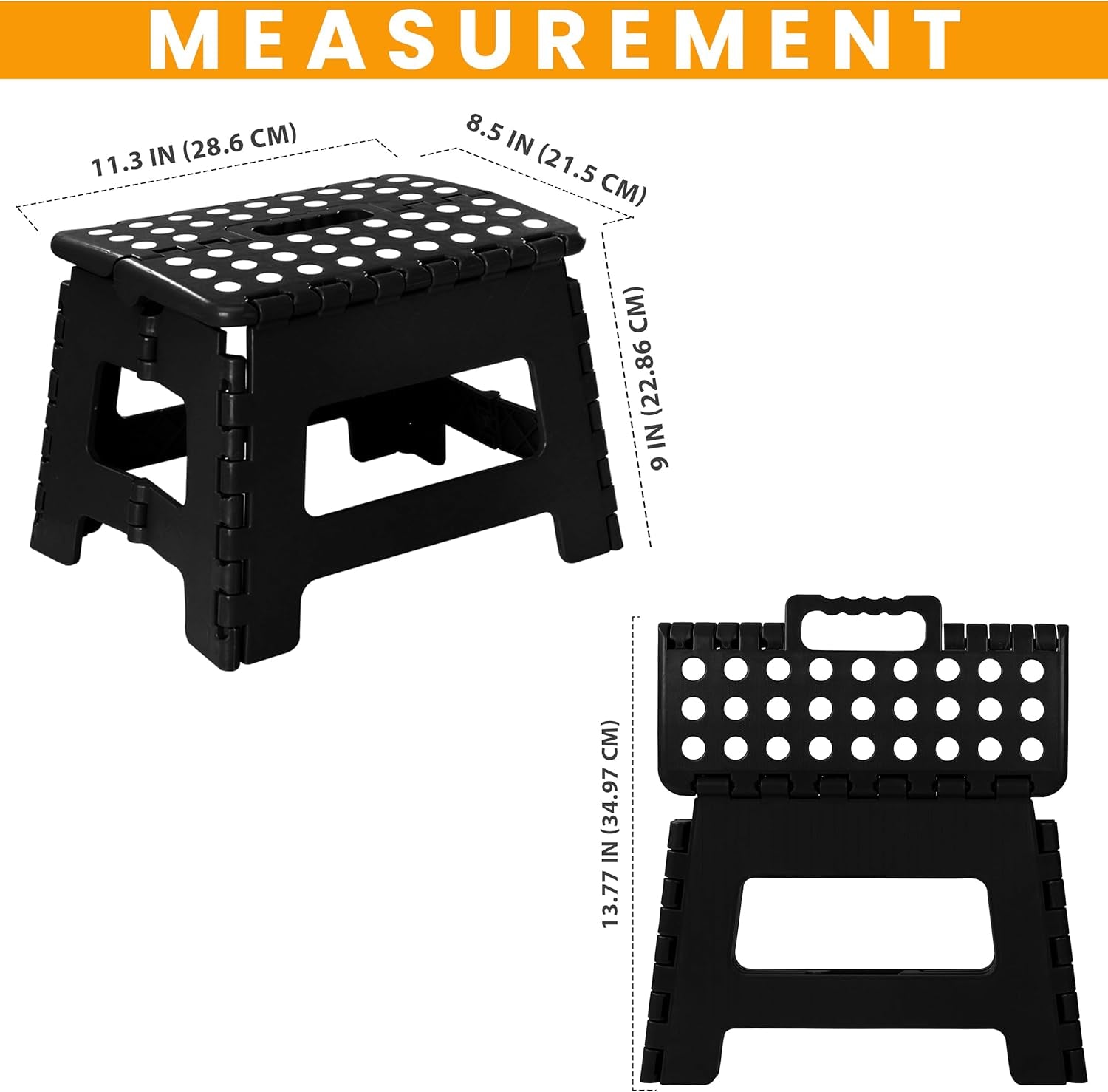 Folding Step Stool - (Pack of 2) Foot Stool with 9 Inch Height - Holds up to 300 Lbs - Lightweight Plastic Foldable Step Stool for Kitchen, Bathroom & Living Room (Black)