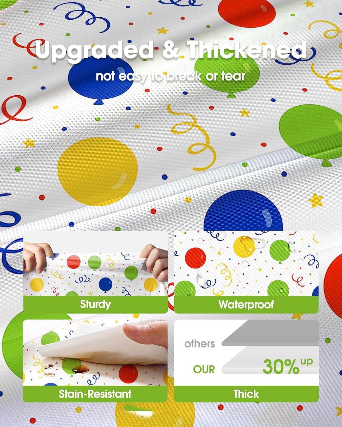 Plastic Table Cloth Disposable 10 Pack, 54 X 108 Inch Table Cloths, Birthday Party Decorations, Picnic, White Tablecloths, Rectangle, Colorful, Rainbow Cover, Leakproof & Sturdy, Balloon