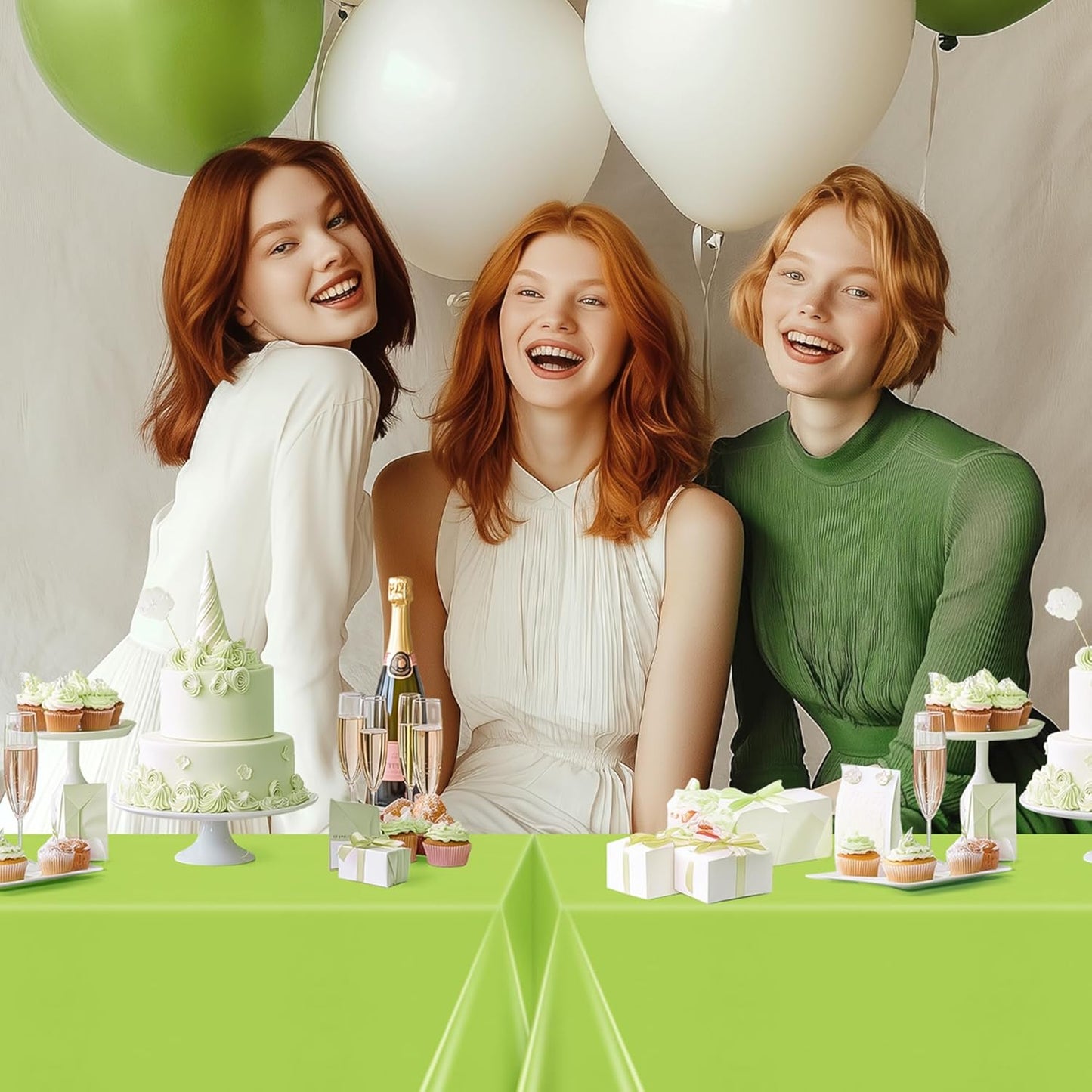 Set of 4 Lime Green Rectangle Tablecloths, 54x72 Inches, Waterproof and Spillproof Disposable Plastic Covers, Durable for Dining, Buffets, Picnics, and Outdoor Events