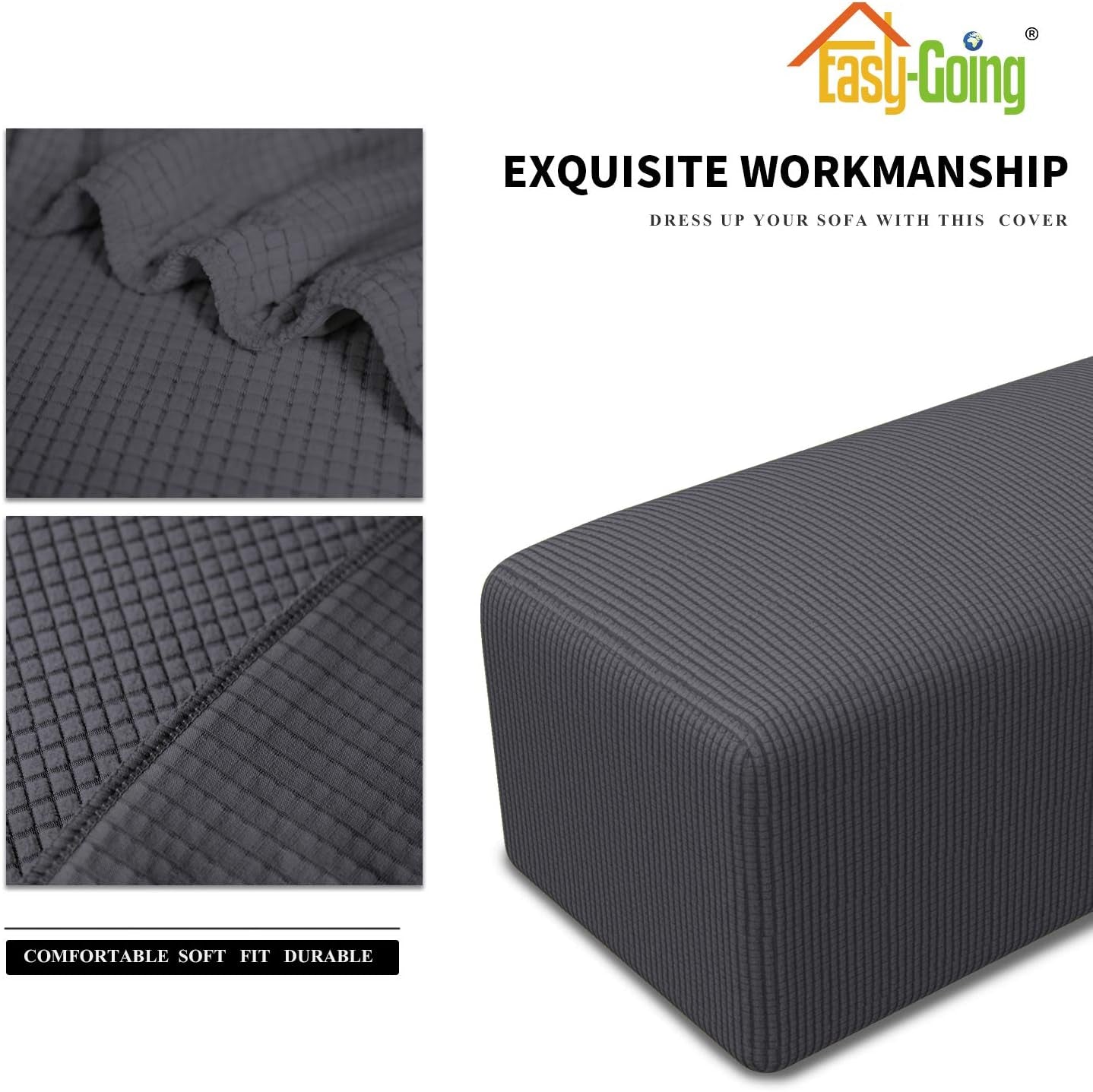 Stretch Ottoman Cover Length 20-30In Folding Storage Stool Furniture Protector Soft Rectangle Slipcover with Elastic Bottom(Ottoman Small,Dark Grey)