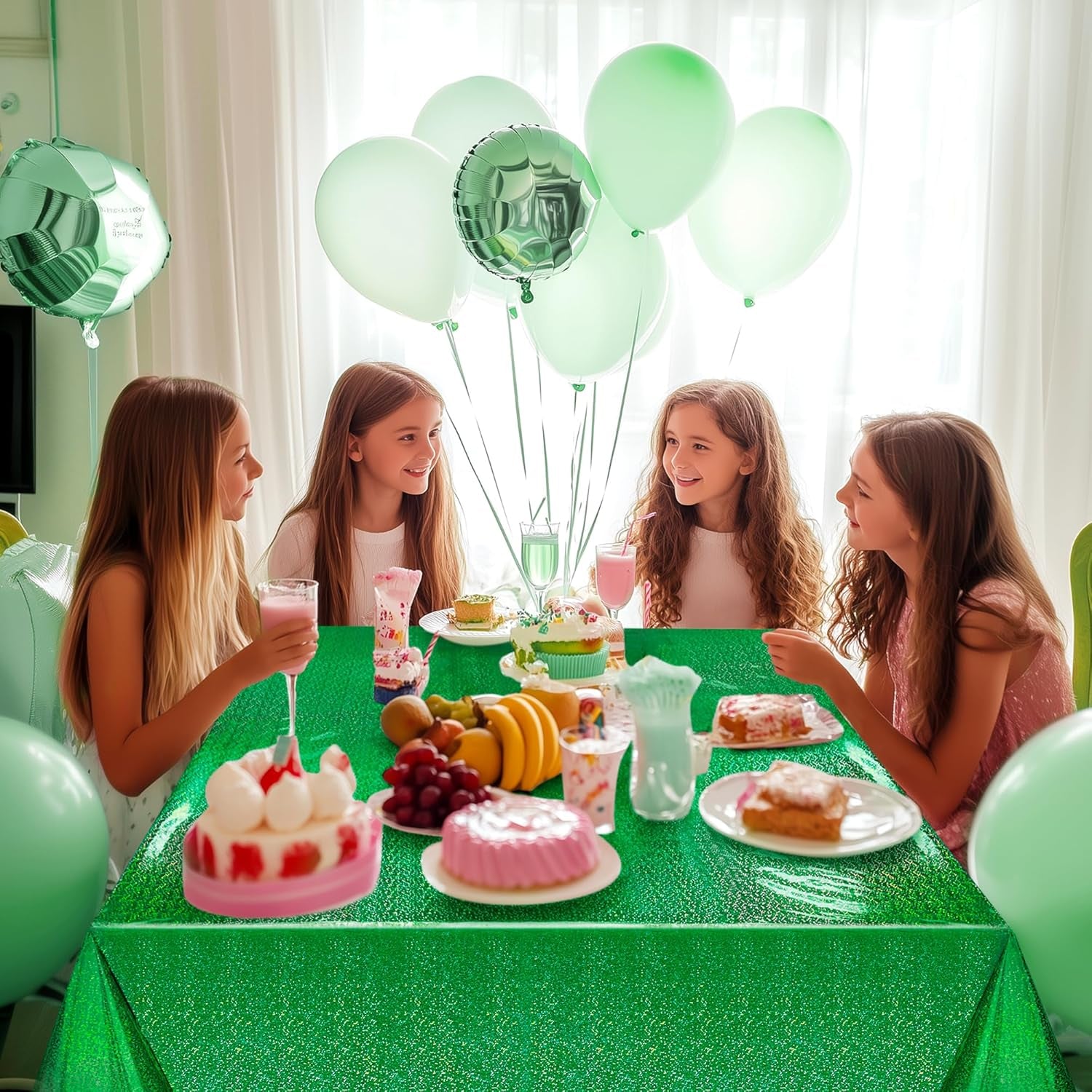 Set of 2 Dark Green Holographic Foil Tablecloths - 54x72 Durable Table Covers for Elegant Events, Perfect for Parties, Weddings, and Showers