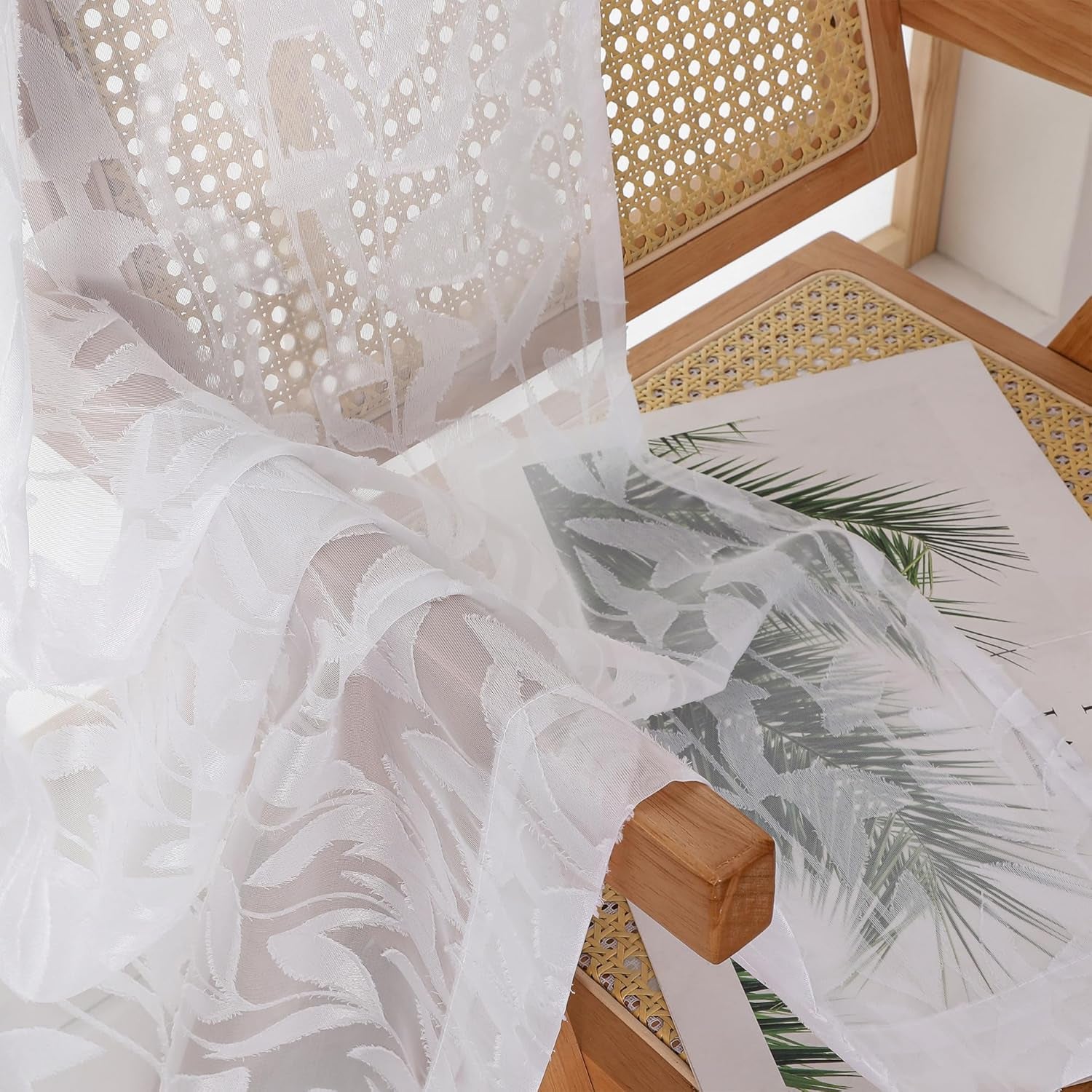 Leyna 2 Panels Sheer White Curtains 63 Inch Length for Bedroom, Soft Lightweight Jacquard Clip Window Curtain for Living Room, Double Rod Pockets Textured Drapes, Each 40Wx63L Inches