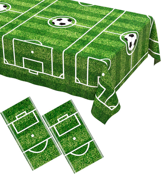 2 Pack Soccer Plastic Tablecloth Soccer Party Decorations Soccer Grass Disposable Rectangle Table Cover for Soccer Theme Birthday Party Decoration 54 X 108 Inch