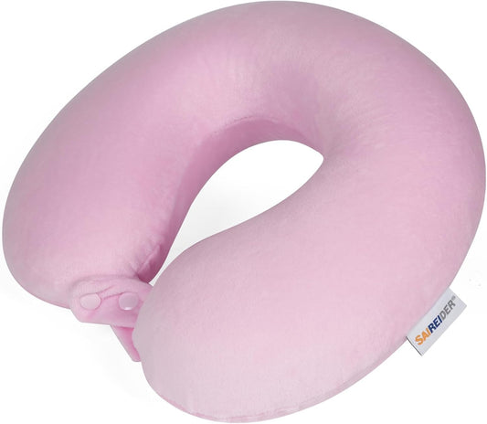 Travel Neck Pillow 100% Pure Memory Foam Airplane Pillow for Head Support,Soft Adjustable Pillow for Plane, Car & Home Recliner (Pink)