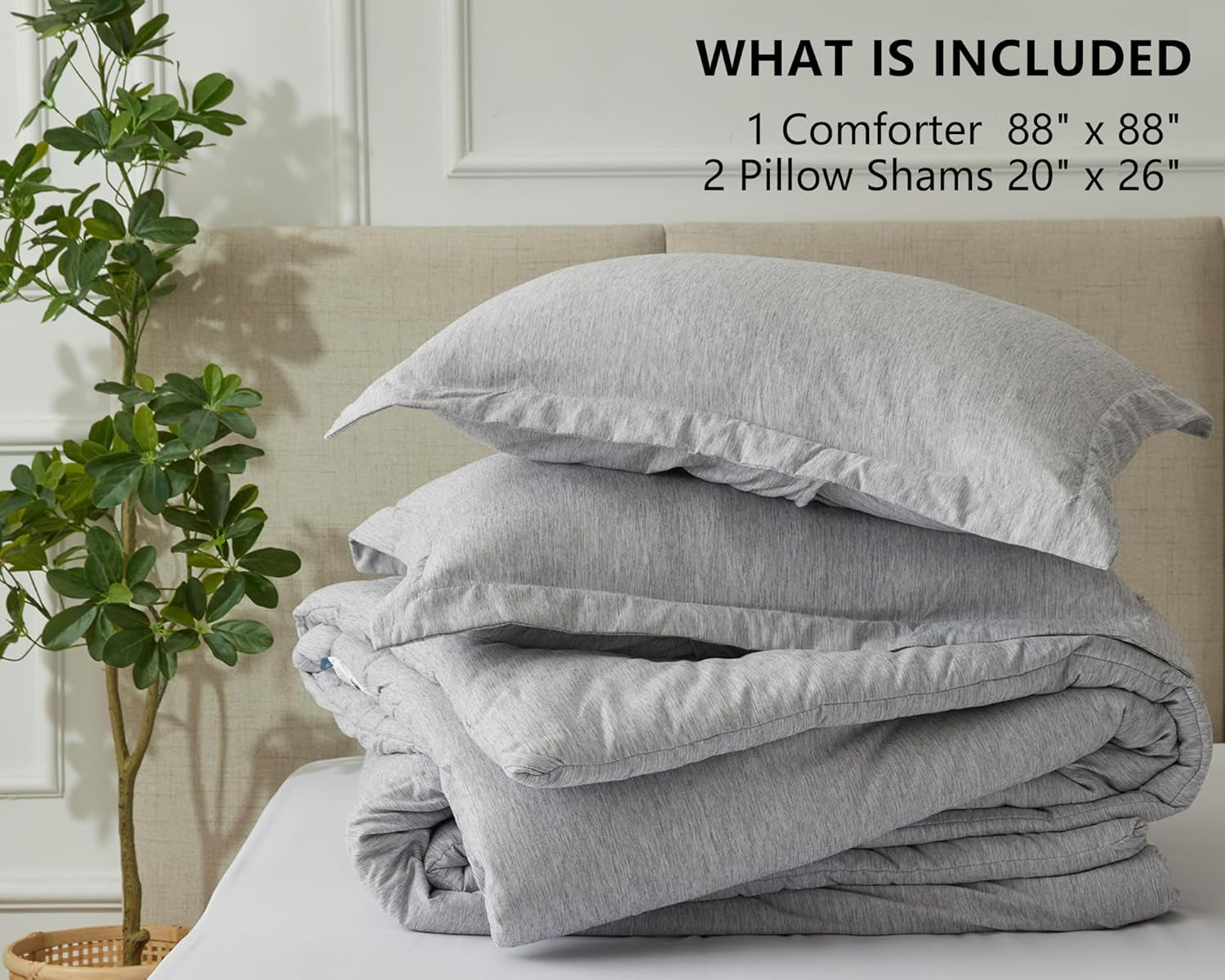 Queen Comforter Set - 3 Pieces Light Grey Soft Luxury Cationic Dyeing Queen Comforter for All Season, Light Gray Breathable Lightweight Fluffy Bedding Sets with 1 Comforter and 2 Pillow Shams