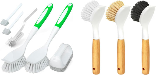 6 Pack Kitchen Brush Set & 3 Pack Bamboo Dish Brush Set