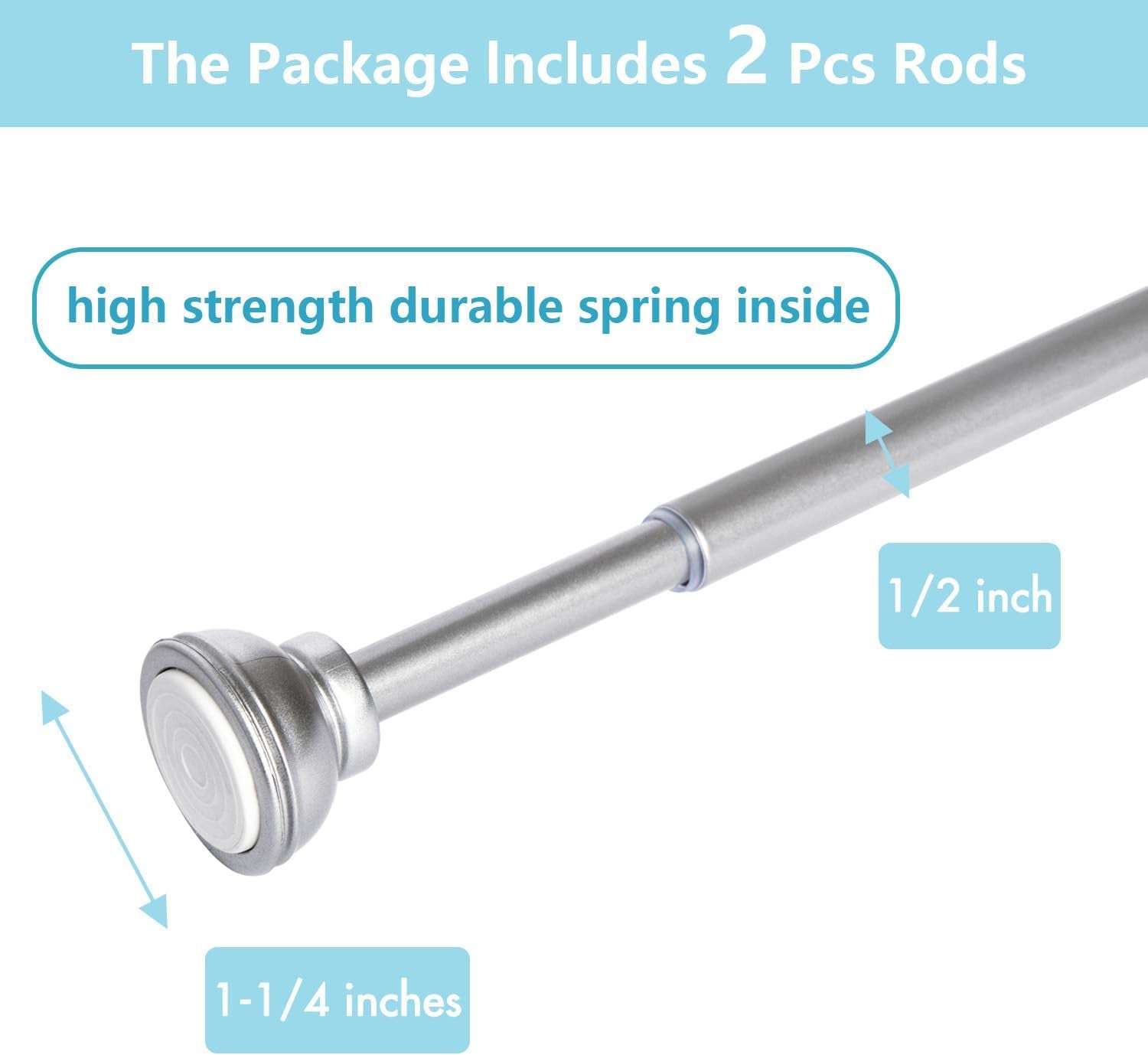 2 Pack Spring Tension Rod, 1/2-Inch Decorative Tension Drapery Rod for Window, Nickle, (17-26 Inches)