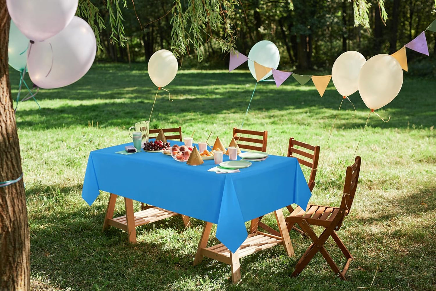 Plastic Table Cloth Disposable (12 Pack - 54X108 Inch) Blue Rectangle Tablecloth Waterproof Stain Resistant Party Table Cover