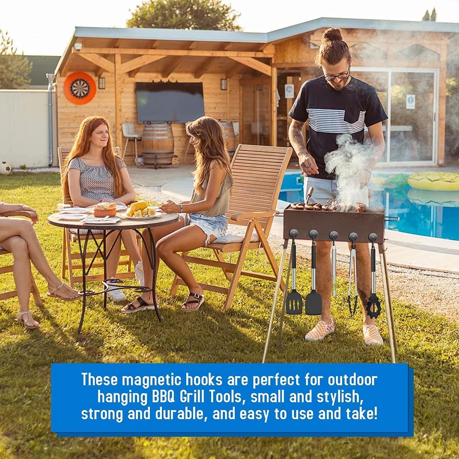 Black Magnetic Hooks, 25LBS Strong Magnetic Hooks Heavy Duty, 4Pack Neodymium Magnet Hooks for Cruise Cabin, Swivel Swing Magnets with Hooks for Refrigerator, Grill, Hanging, Classroom, Garage