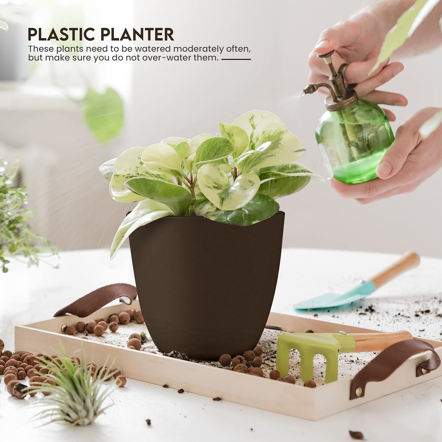 Plastic Planters - Flower Nursery Pots Indoor Modern Decorative Plastic Pots for Plants, Succulents, Flowers, and Cactus (5 Pack, Multisize, Brown)