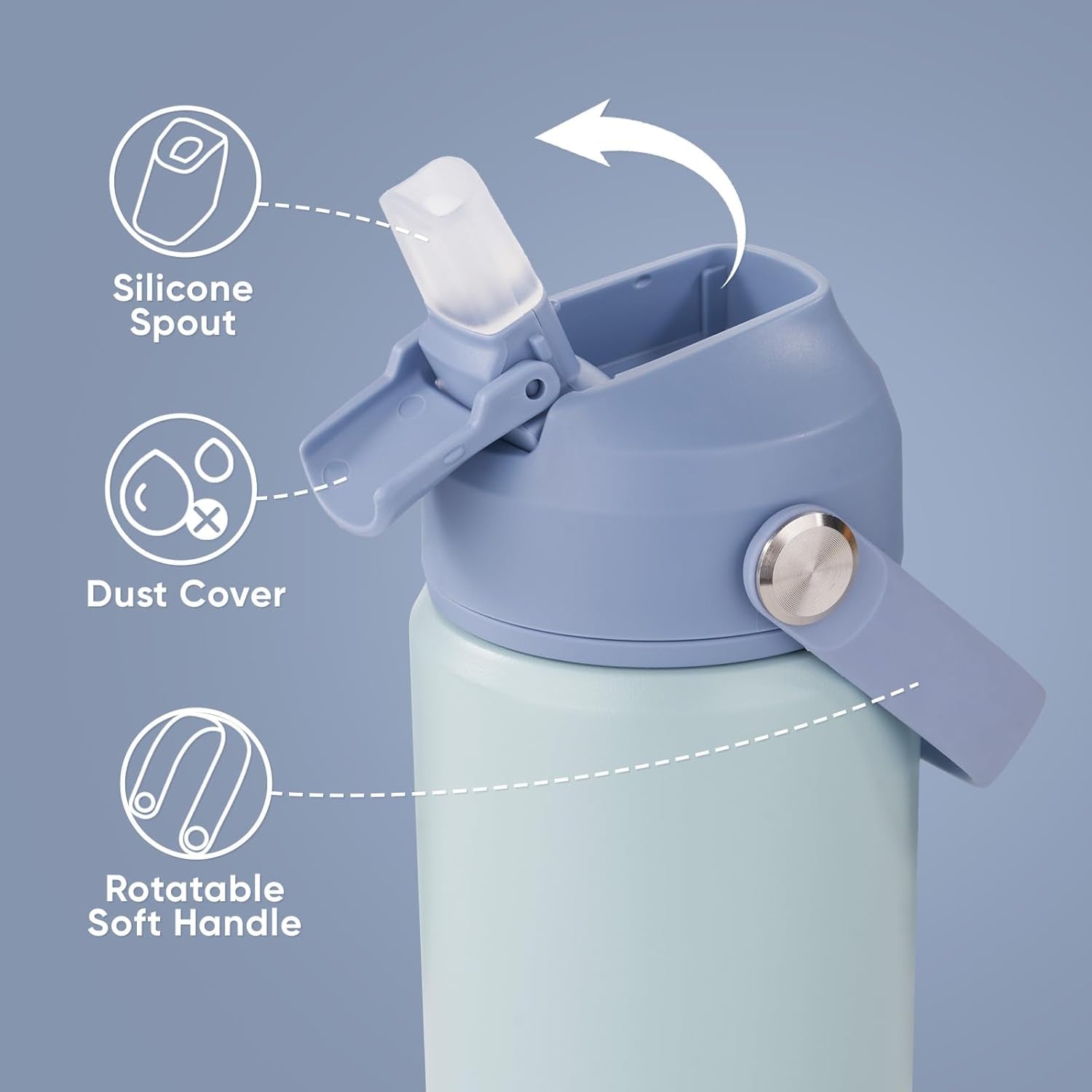 12 Oz Water Bottle, Kids Water Bottles for School, Toddler Water Bottle with Straw & Handle, 304 Stainless Steel Insulated Water Bottle, Non-Slip Silicone Base, BPA Free, Haze Blue