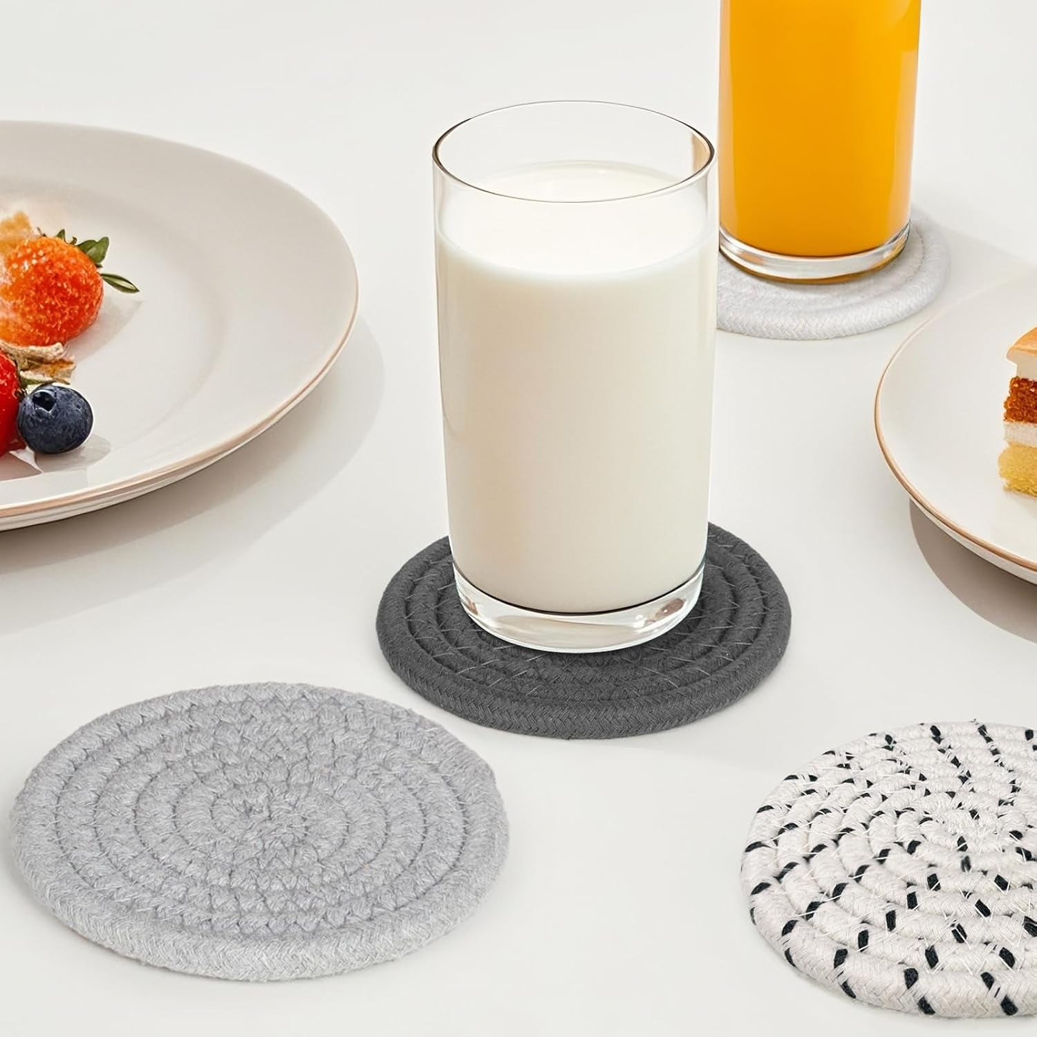 12 Pcs Boho Drink Coasters,Minimalist Cotton Handmade Woven Absorbent Drink Coasters,Heat Resistant Cotton Coasters for Coffee Table, Kitchen, Home Decoration