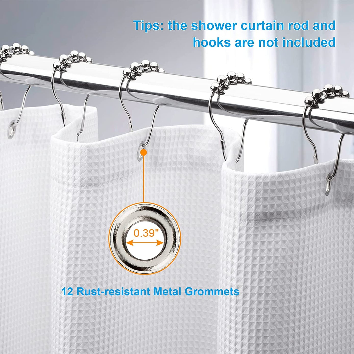 White Shower Curtain Fabric, Waffle Shower Curtains for Bathroom, Cloth Shower Curtain Heavy Duty, Thick Bathroom Shower Curtains Hotel Quality, Premium Polyester, 72X72 Inches