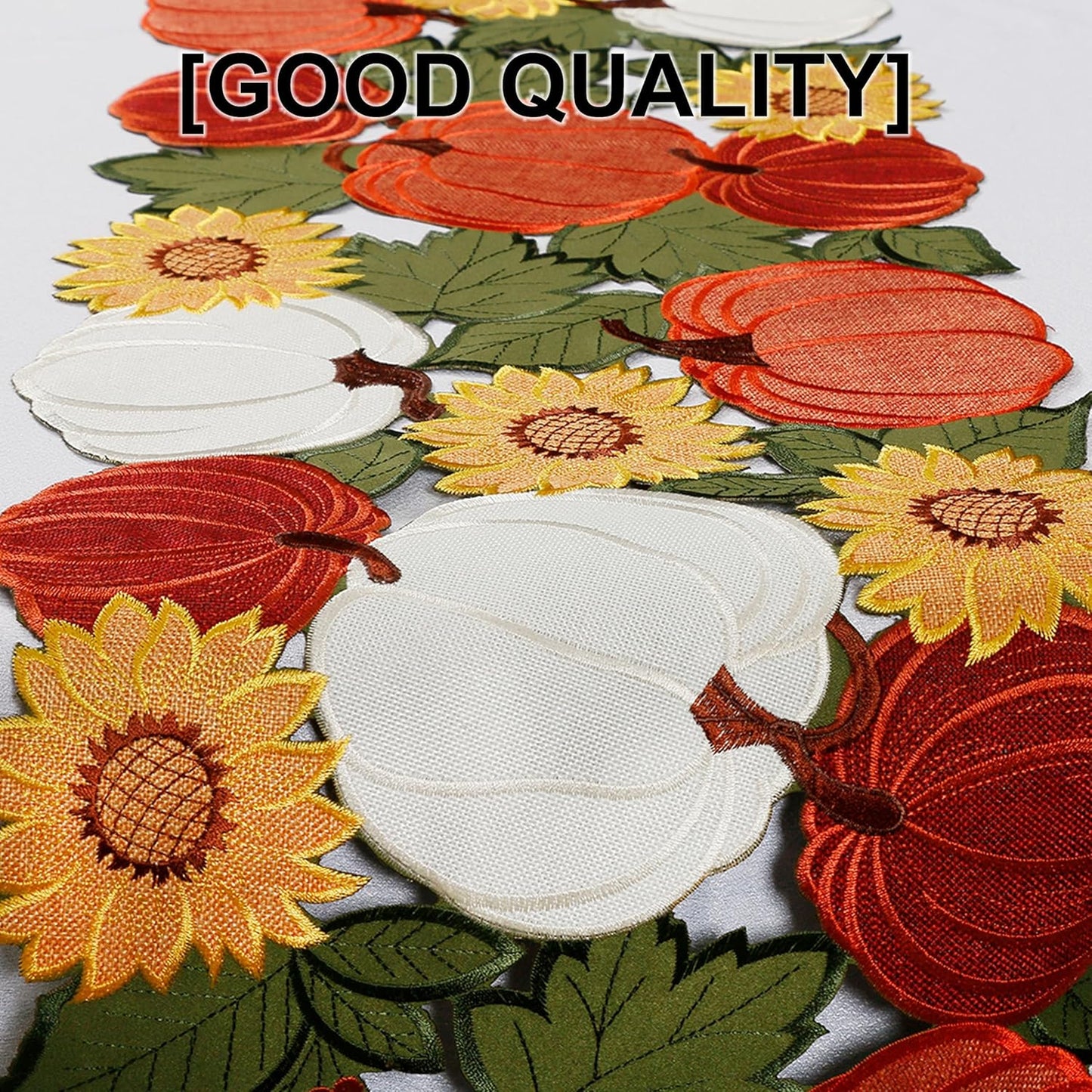 Thanksgiving Table Runner 70 Inches Long, Fall Table Runner Cutwork Applique Embroidered Pumpkin with Sunflower Dresser Scarf for Home Dining Holiday Autumn Halloween Decor, 13 X 70 Inch