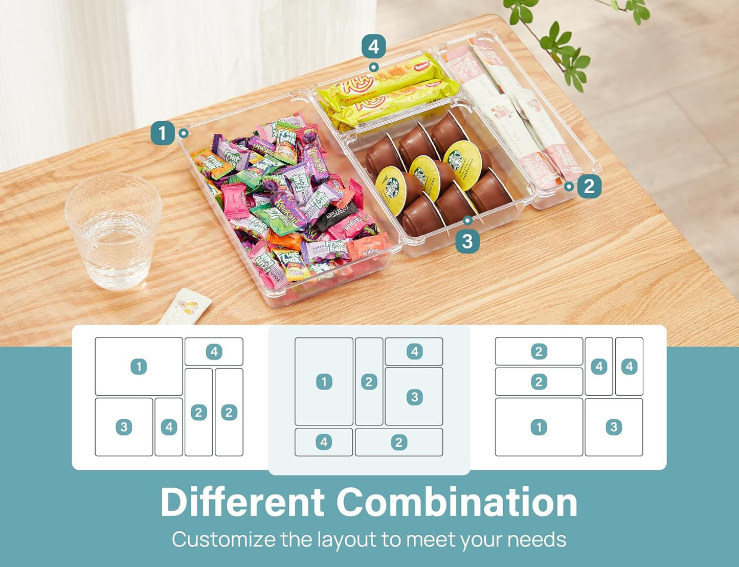 9 Pcs Drawer Organizer Set, 4-Size Bathroom Vanity Trays Makeup Desk Dividers Versatile Storage Bins Clear Plastic Container for Dresser, Bedroom, Kitchen, Office