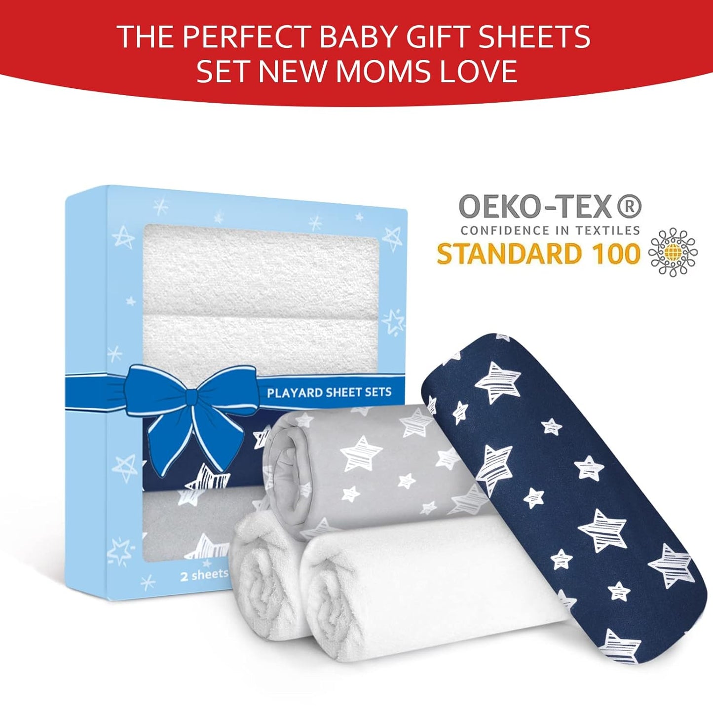 Pack and Play Sheets & Waterproof Terry Pack N Play Mattress Protector Pad Cover 4 Pack, Viscose Terry Pack N Play Sheets Set, Grey & Navy